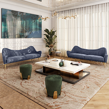 HERMES Sofa, NOAKI Stool and LALLAN Center Table
